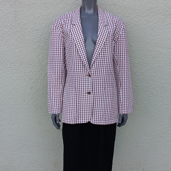 LIZ CLAIBORNE LIZSPORT LADIES PURE COTTON SEERSUCKER CHECK (2) BUTTON LUX BLAZER - Picture 6 of 17